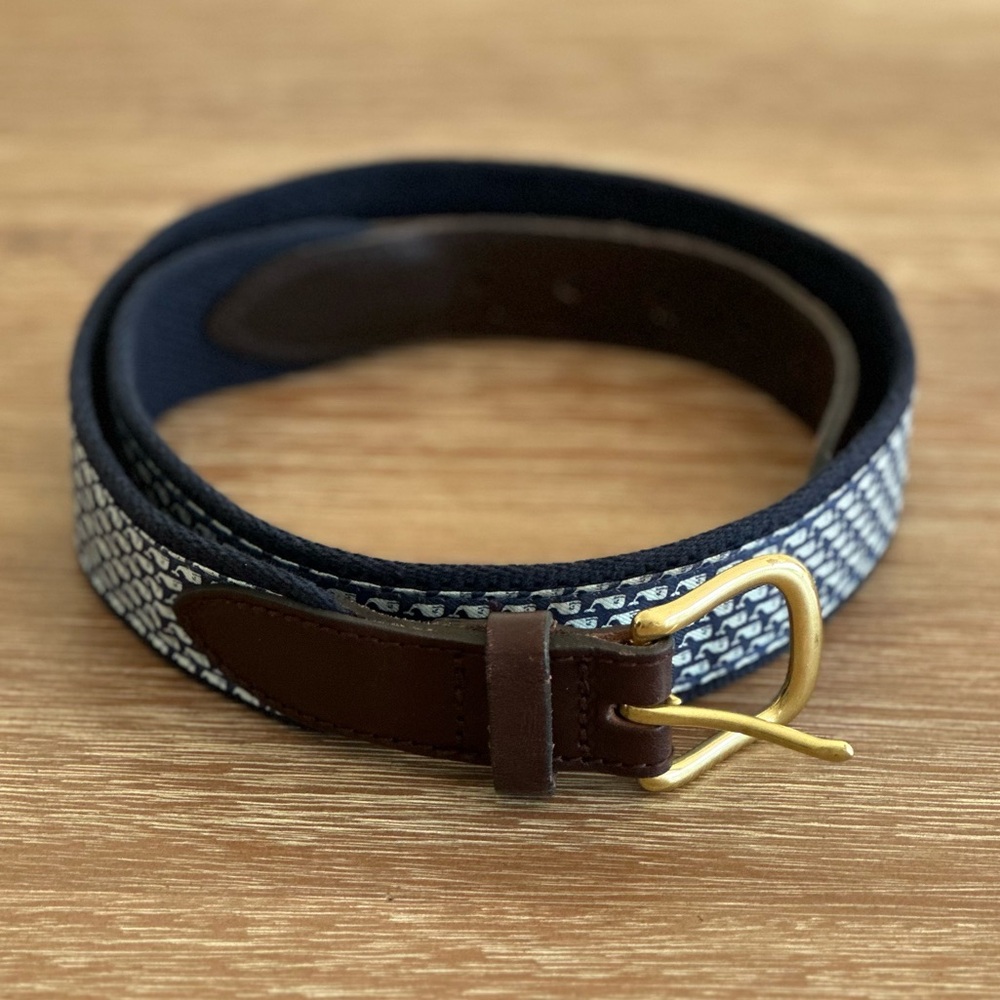 Vineyard Vines Boys’ Canvas & Leather Whale Print Belt